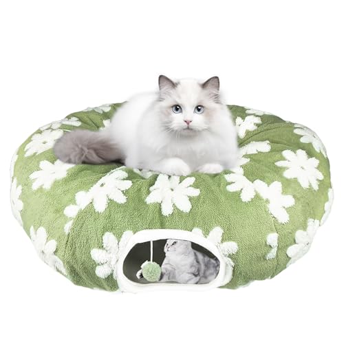 Katzenspieltunnel mit waschbarem Kissenbett, runde und S-Form Fehlfunktion Katzenrohr Donut-Tunnelhöhle für Katzen/Welpen/Kätzchen/Kaninchen (Grün) von Boicafe