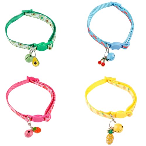 Bojueshaw Katzenhalsband, Obst-Stil, verstellbares Katzenhalsband mit Glöckchen, Sicherheitsentriegelung, Welpenhalsband, mit Glöckchen, 4 Stück Bojueshaw Katzenhalsband, Obst-Stil, verstellbares Katzenhalsband mit Glöckchen, Sicherheitsentriegelung, Welpenhalsband, mit Glöckchen, 4 Stück von Bojueshaw