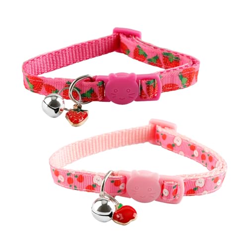 Bojueshaw Verstellbare Katzenhalsbänder mit Glöckchen, Sicherheits-Kätzchen-Halsbänder, Obstmuster, Schnellverschluss-Halsband für kleine bis mittelgroße Katzen (19–30 cm), 2 Stück von Bojueshaw