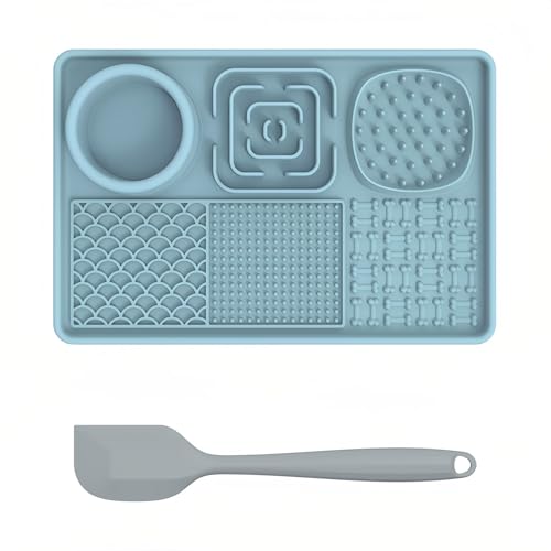 3 in 1 Premium Hund Leckmatte Leckmatte für Hunde Slow Feeder Hundenäpfe Silikon Fütterungsmatte für Erdnussbutter Joghurt Leckpad für Welpen Katze Haustiere Baden Fellpflege Trainingsmatte (Hellblau) 3 in 1 Premium Hund Leckmatte Leckmatte für Hunde Slow Feeder Hundenäpfe Silikon Fütterungsmatte für Erdnussbutter Joghurt Leckpad für Welpen Katze Haustiere Baden Fellpflege Trainingsmatte (Hellblau) von Bokelai