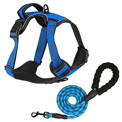 Dog Harness for Small Dogs Adjustable Reflective Pet Vest with Front Clip Easy Control Handle Breathable Padded Harness and Lead Set Training Walking Blue S von Bokelai