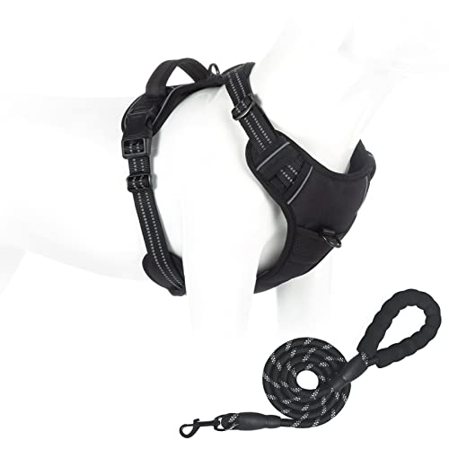 Hundegeschirr Mittelgroße Hund Geschirr Hund Anti Zug Brustgeschirr mit Griff No Pull Sicherheitsgeschirr für Hunde Verstellbar reflektierend mit Gepolstert Schwarz L von Bokelai