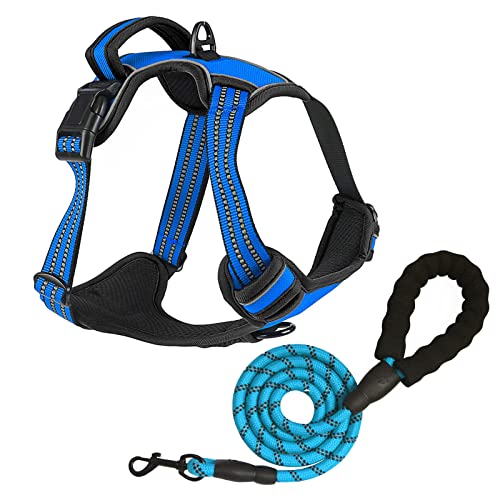 Hundegeschirr Set Anti Zug Geschirr für kleine mittelgroße und große Hunde Brustgeschirr No Pull Sicherheitsgeschirr Welpengeschirr mit Weich Gepolstert verstellbaren reflektierenden Blue XL Hundegeschirr Set Anti Zug Geschirr für kleine mittelgroße und große Hunde Brustgeschirr No Pull Sicherheitsgeschirr Welpengeschirr mit Weich Gepolstert verstellbaren reflektierenden Blue XL von Bokelai