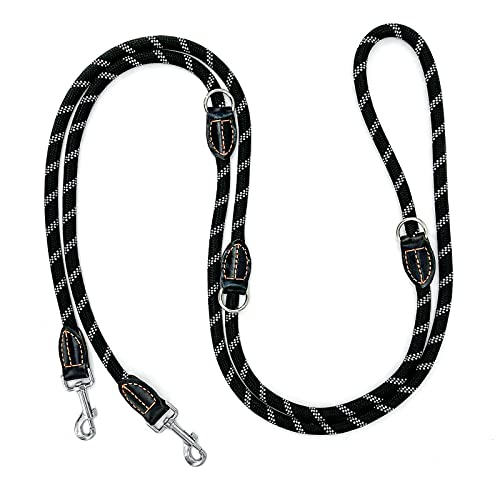 Hundeleine Große Hunde Doppelleine Reflektierend Führleine 3m Verstellbar mit 2 Karabiner Leine Hund für Mittelgroße Hunde Dog Lead Multifunktionale Hundeleine 3 Meter lang x 1,4 cm Schwarz von Bokelai