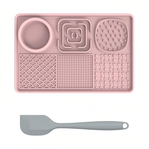 Leckmatte für Hunde, 3 in 1 Premium Hund Leckmatte, Slow Feeder Hundenäpfe Silikon Fütterungsmatte für Erdnussbutter Joghurt Lick Pad für Welpen Katze Haustiere Baden Fellpflege Trainingsmatte (Rosa) Leckmatte für Hunde, 3 in 1 Premium Hund Leckmatte, Slow Feeder Hundenäpfe Silikon Fütterungsmatte für Erdnussbutter Joghurt Lick Pad für Welpen Katze Haustiere Baden Fellpflege Trainingsmatte (Rosa) von Bokelai