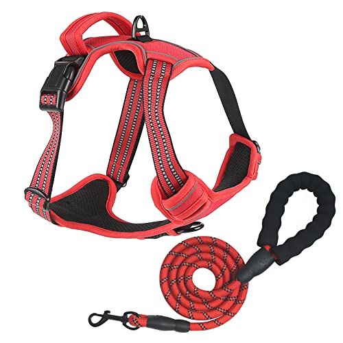 No Pull Dog Harness and Lead Set Adjustable Reflective Pet Vest with Front Clip for Small Medium Large Dogs Handle and Breathable Padded Best for Outdoor Training and Walking Red S von Bokelai