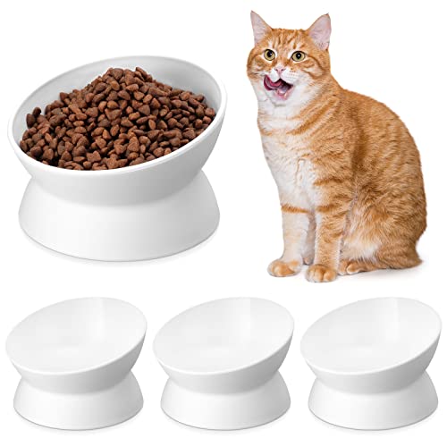 Bokon 4 Stück Kunststoff geneigt erhöhte Katzennäpfe weiß erhöhte Katzenfutternäpfe Haustier Katze Erhöhter Futternapf Erhöhter Katzennapf für flache Katzen, schützt die Wirbelsäule von Haustieren, von Bokon
