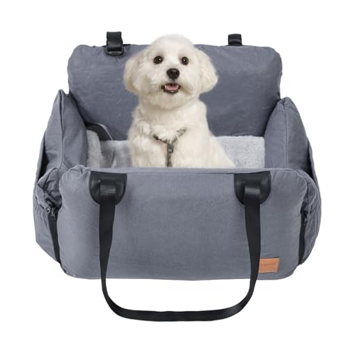 Hunde Autositz für Kleine bis Mittlere Hunde, Waschbarer Hundesitz Auto mit Stabil Sicherheitsgurt und Aufbewahrungstaschen, Wasserdichter Hundesitz Auto für Rückbank und Vordersitz (Grau, /) von Bolam