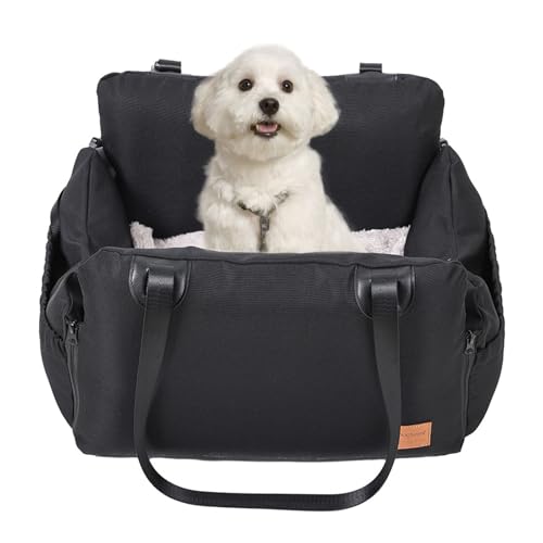 Hunde Autositz für Kleine bis Mittlere Hunde, Waschbarer Hundesitz Auto mit Stabil Sicherheitsgurt und Aufbewahrungstaschen, Wasserdichter Hundesitz Auto für Rückbank und Vordersitz (Schwarz, /) von Bolam
