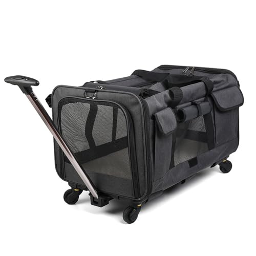 Transportbox Katze, Hunde Tragetasche Mobil, Katzentransportbox mit Rädern & kleine Tasche, Tragbare Klappbare Reisebox für Kleine & Mittelgroße Haustiere, Hundebox Katzentasche (Dunkelgrau) von Bolam
