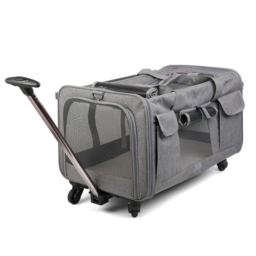 Transportbox Katze, Hunde Tragetasche Mobil, Katzentransportbox mit Rädern & kleine Tasche, Tragbare Klappbare Reisebox für Kleine & Mittelgroße Haustiere, Hundebox Katzentasche (Grau) von Bolam