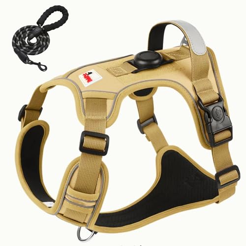 BOLDPET Hundegeschirr mit Airtag-Halterung und Leine, Premium-Oxford-Hundegeschirr, reflektierend, verstellbar, für kleine Hunde, mittelgroße und große Hunde, Khaki, Größe XL BOLDPET Hundegeschirr mit Airtag-Halterung und Leine, Premium-Oxford-Hundegeschirr, reflektierend, verstellbar, für kleine Hunde, mittelgroße und große Hunde, Khaki, Größe XL von BoldPet