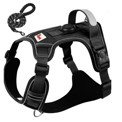 BOLDPET Hundegeschirr mit Airtag-Halterung und Leine, Premium-Oxford-Hundegeschirr, reflektierend, verstellbar, für kleine Hunde, mittelgroße und große Hunde, Schwarz, Größe S von BoldPet
