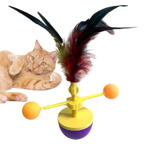 Bollisate Katzenball mit Federspielzeug, interaktiver Federkugelspielzeug für Katzen - Taumeln Katzenspielzeug,PET Interactive Kätzchenspielzeug für Haustier in Innenräumen, Plattenspieler von Bollisate