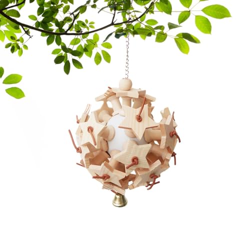 Bollisate Papageienspielzeugblöcke, Holzblöcke reißen Vogelspielzeug - Wood Stars Ball mit Lederspielzeug | Vogel -Tränensternball, Vogelkauaktivität, Papageienkäfigbitter, Tragenresistent, von Bollisate