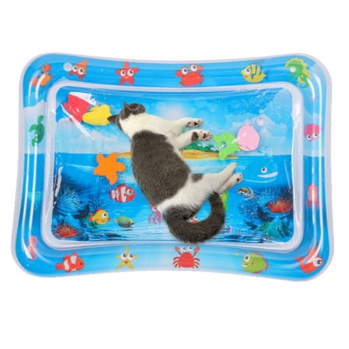 Bollisate Sensorische Wassermatte Katze, verdicktes Wasser sensorisches Pad, Sommer Katze Wassermatten mit Fisch, Katzenwasserbett, Spielmatte Haustiersensor für Haustierspiel, Spielzeug, interaktiver von Bollisate