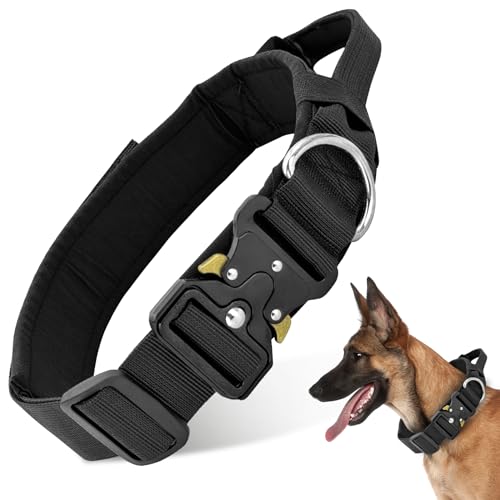 Boloshine Taktisches Hundehalsband, Verstellbare Halsband mit Kontrollgriff, Militär-Hundehalsband mit Robuster Metallschnalle für Mittlere Große Hunde Jagd Training Freizeit (Schwarz, L) von BoloShine