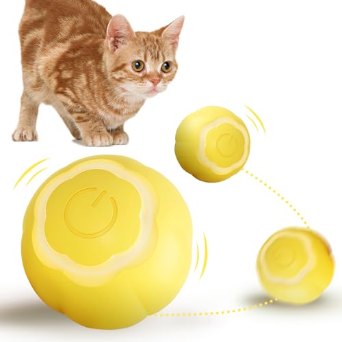 Katzenspielzeug Elektrisch mit LED Licht, 360 Grad Automatischer Katzenball, Type-C Wiederaufladbarer Interaktives Katzenspielzeug, Selbstrollender Ball Intelligentes Cat Toys für Katzen (Gelb) von BoloShine