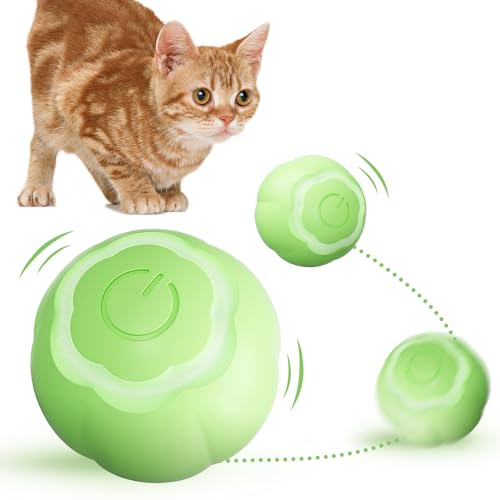 Katzenspielzeug Elektrisch mit LED Licht, 360 Grad Automatischer Katzenball, Type-C Wiederaufladbarer Interaktives Katzenspielzeug, Selbstrollender Ball Intelligentes Cat Toys für Katzen (Grün) von BoloShine