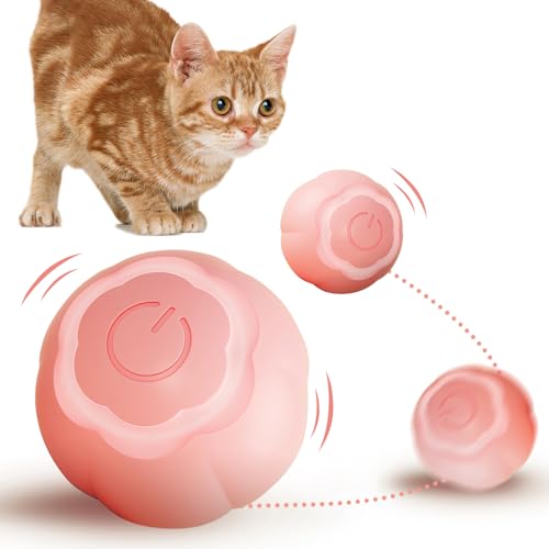 Katzenspielzeug Elektrisch mit LED Licht, 360 Grad Automatischer Katzenball, Type-C Wiederaufladbarer Interaktives Katzenspielzeug, Selbstrollender Ball Intelligentes Cat Toys für Katzen (Rosa) von BoloShine