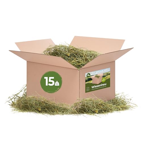 Bolson frisches & unbehandeltes Wiesenheu (15 kg) - 1. Schnitt Heu mit Gräsern & Blüten aus Bayern - direkt ab Hof verpackt - hochwertiges Heu zur Fütterung & Einstreu von Kaninchen, Hamster & Co. von Bolson