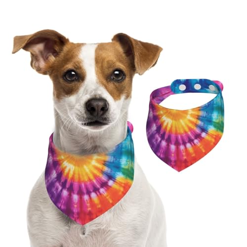 BoltPack Dreieckiges Halstuch, buntes Batikmuster, niedliches Hundehalstuch, verstellbar, mit Druckknöpfen, für Hunde, Welpen, Katzen von Boltpack