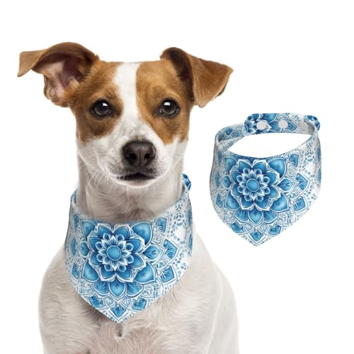 BoltPack Dreieckstuch für Haustiere, Mandala-Druck, niedliches Hundehalstuch, verstellbar, mit Druckknöpfen, für Hunde, Welpen, Katzen, Blau von Boltpack