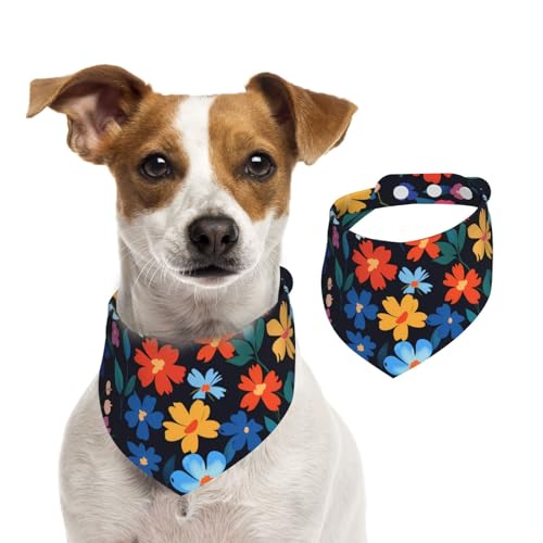 BoltPack Dreieckstuch mit Aquarell-Blumendruck, niedliches Hundehalstuch, verstellbar, mit Druckknöpfen, für Hunde, Welpen, Katzen von Boltpack