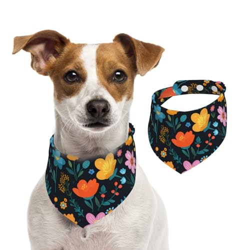 BoltPack Dreieckstuch mit Aquarell-Blumendruck, niedliches Hundehalstuch, verstellbar, mit Druckknöpfen, für Hunde, Welpen, Katzen von Boltpack