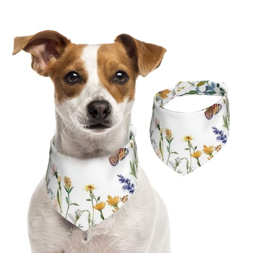 BoltPack Dreieckstuch mit Blumen- und Schmetterlings-Aufdruck, niedliches Hundehalstuch, verstellbar, mit Druckknöpfen, für Hunde, Welpen, Katzen von Boltpack