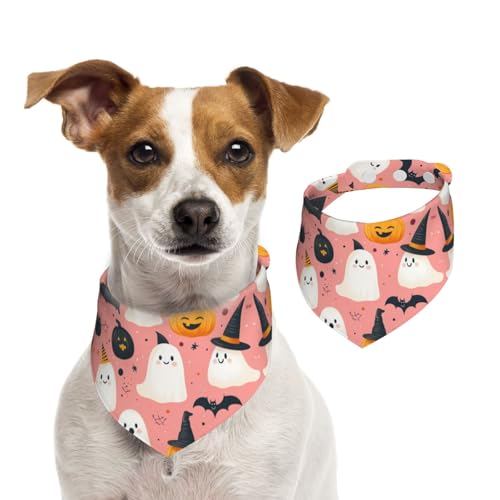 BoltPack Dreieckstuch mit Halloween-Geister-Kürbis-Druck, niedliches Hundehalstuch, verstellbar, mit Druckknöpfen, für Hunde, Welpen, Katzen von Boltpack