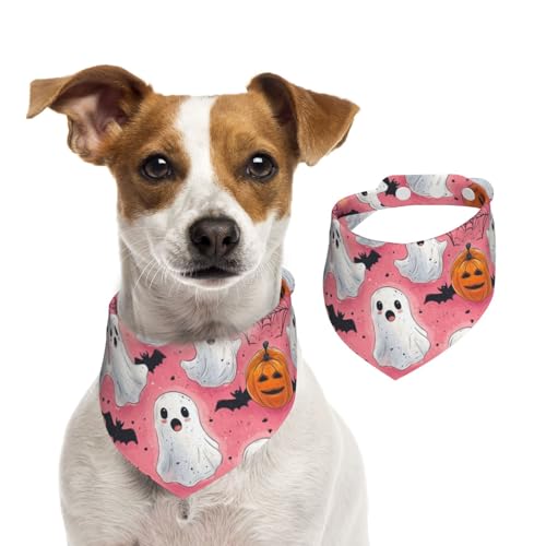 BoltPack Dreieckstuch mit Halloween-Geister-Kürbis-Druck, niedliches Hundehalstuch, verstellbar, mit Druckknöpfen, für Hunde, Welpen, Katzen von Boltpack
