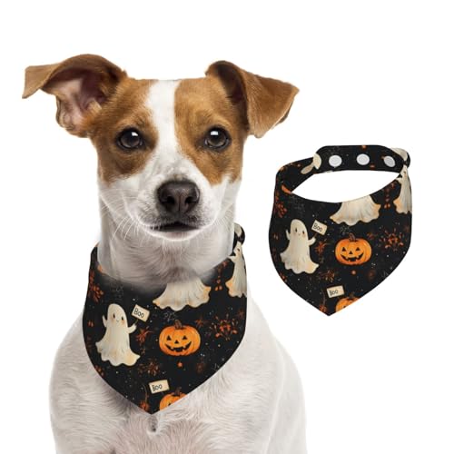BoltPack Dreieckstuch mit Halloween-Geister-Kürbis-Druck, niedliches Hundehalstuch, verstellbar, mit Druckknöpfen, für Hunde, Welpen, Katzen von Boltpack