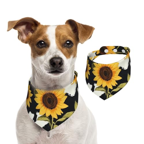 BoltPack Dreieckstuch mit Kuh-Sonnenblumen-Aufdruck, niedliches Hundehalstuch, verstellbar, mit Druckknöpfen, für Hunde, Welpen, Katzen von Boltpack