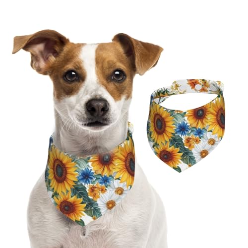 BoltPack Dreieckstuch mit Sonnenblumen-Aufdruck, niedliches Hundehalstuch, verstellbar, mit Druckknöpfen, für Hunde, Welpen, Katzen von Boltpack