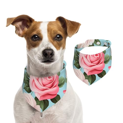 BoltPack Dreieckstuch mit rosafarbenen Rosen, Blumendruck, niedliches Hundehalstuch, verstellbar, mit Druckknöpfen, für Hunde, Welpen, Katzen von Boltpack