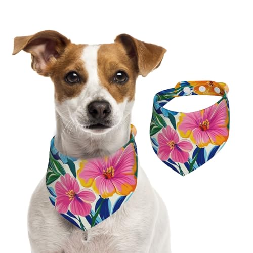 BoltPack Dreieckstuch mit tropischem Blumendruck, niedliches Hundehalstuch, verstellbar, mit Druckknöpfen, für Hunde, Welpen, Katzen von Boltpack