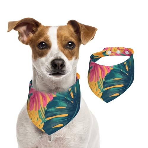 BoltPack Dreieckstuch mit tropischen Blättern, niedliches Hundehalstuch, verstellbar, mit Druckknöpfen, für Hunde, Welpen, Katzen von Boltpack