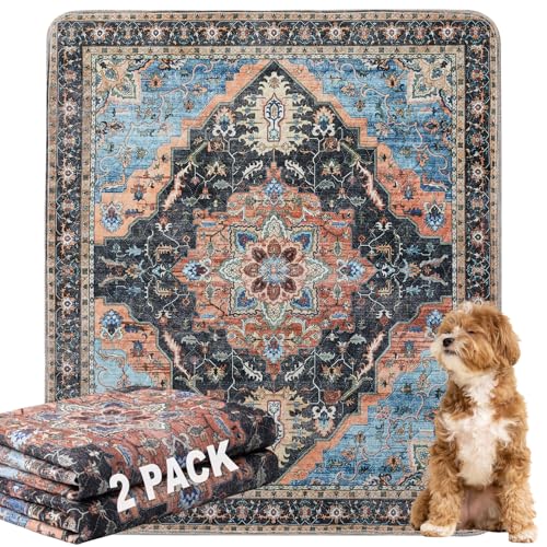 BomDa Waschbar Haustier-Urinunterlage, 2 Pack Wiederverwendbare Welpenunterlagen Matte für Hunde (Pattern 2, 122x152.5cm) von BomDa
