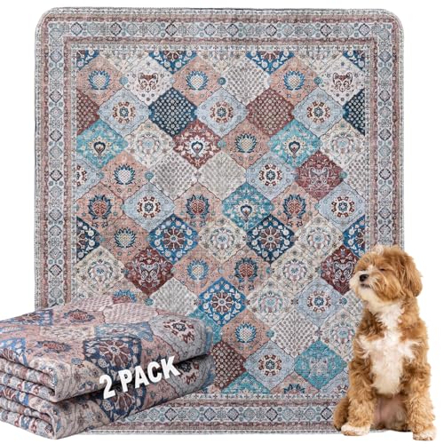 BomDa Waschbar Haustier-Urinunterlage, 2 Pack Wiederverwendbare Welpenunterlagen Matte für Hunde (Pattern 4, 91.5x104cm) von BomDa