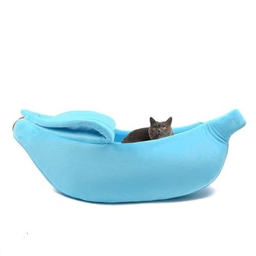 Beruhigendes Katzenbett, Katzenbetten Beruhigendes Katzenbett Kuschelhöhle Katze, Warmes Haustiernest Bananenform, Abgedecktes Katzenbett für Drinnen und Draußen (L, Blau) von BomDog