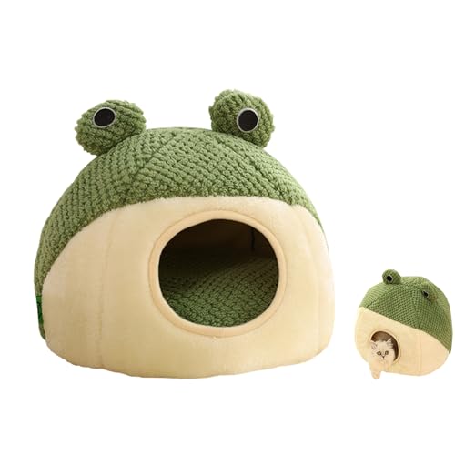 Katzenbett,Katzenhöhle,Kuscheliges Katzen Höhlenbett Katzennest, Warm Weich Katzenbetten in Froschform mit Abnehmbarem, Waschbarem Kissen für kleine Haustiere Katzen (S-40cm, 3D-Frosch) von BomDog