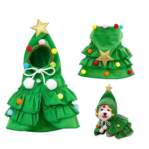 Katzenkostüm Weihnachten, Weihnachten Haustier Umhang Hund Kostüm Umhänge Katzen Weihnachtskostüm mit Weihnachtsmütze Haustier Kostüme für Katzen Hunde Weihnachten Halloween Cosplay (Grün, M) von BomDog