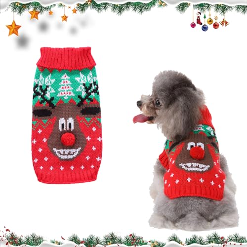 Weihnachten Hund Pullover Warmhalten Katze Weihnachten Kostüm Hundebekleidung Weihnachten Neujahr Hundepullover Haustier Winter Strickwaren (Rot, M) von BomDog