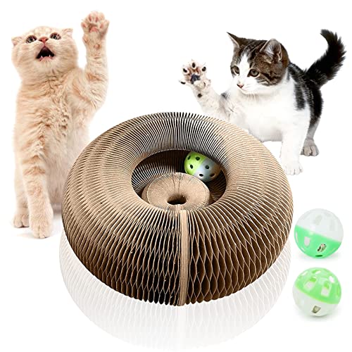 Kratzmatten Spielzeug, Zusammenklappbar und Tragbar Kratzbrett für Katzen, Akkordeon Struktur Kratzbaum mit Glocken Ball Spielzeug (1pcs) von BomKra
