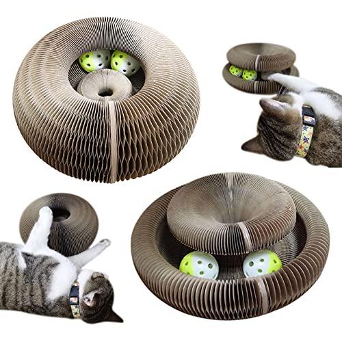 Kratzmatten Spielzeug, Zusammenklappbar und Tragbar Kratzbrett für Katzen, Akkordeon Struktur Kratzbaum mit Glocken Ball Spielzeug (2pcs) von BomKra