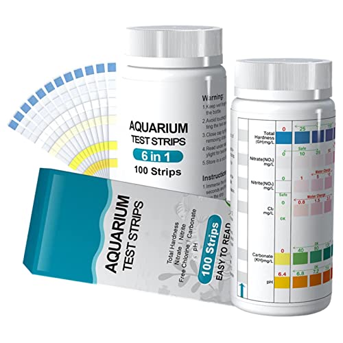 BommFu Aquarium Teststreifen | 100 Streifen Aquarium Test Kit | Zum Testen Von PH Nitrit Nitrat Chlor Allgemein Karbonathärte | Genaue Salzwasser - Süßwasser Aquarium Wasserprüfung von BommFu