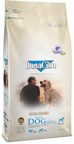 BONACIBO Ausgewachsene Hundefutter | Super Premium Trockenfutter für Erwachsene Hunde Aller Rassen | Huhn Reis und Sardellen | 4 KG von Bonacibo