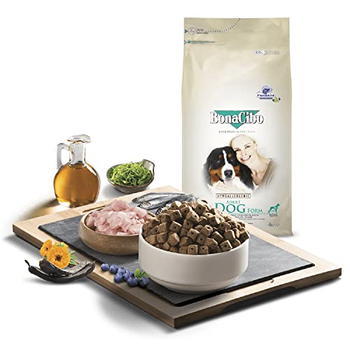 BONACIBO Ausgewachsene Übergewichtige Hundefutter | Super Premium Trockenfutter für Erwachsene Übergewichtige Hunde Aller Rassen Ideal für Ältere Hunde (+9) | Huhn Reis und Sardellen | 15 KG von Bonacibo