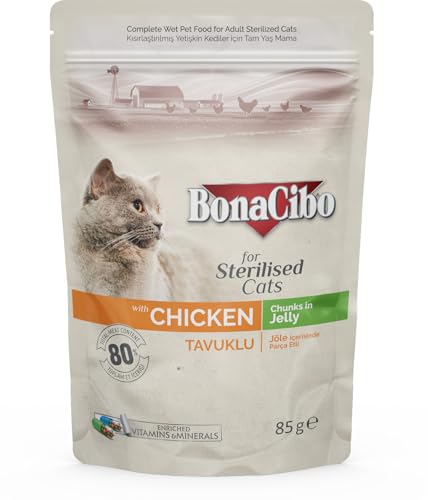 BONACIBO - Erwachsene Katzen - Huhn - Gelee - Nassfutter - sterilisierte Katzen - 85 Gramm von Bonacibo